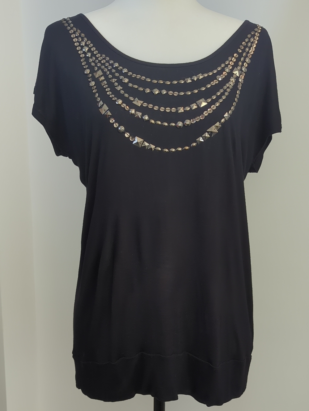Apt 9 Black Sleeveless Studded Faux Statement Necklace Top LARGE - Picture 3 of 14